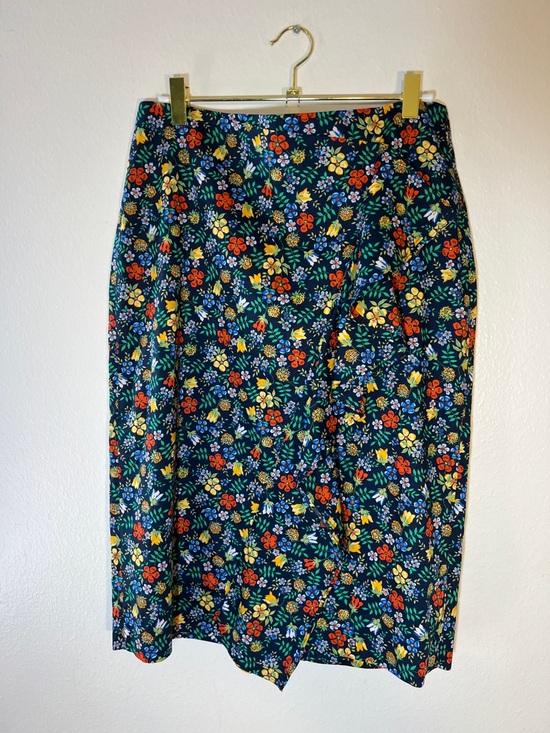 J. Crew Dresses & Skirts - J. Crew Liberty Navy Floral Cotton Ruffle Front Pencil Skirt Red, Yellow Blue 8